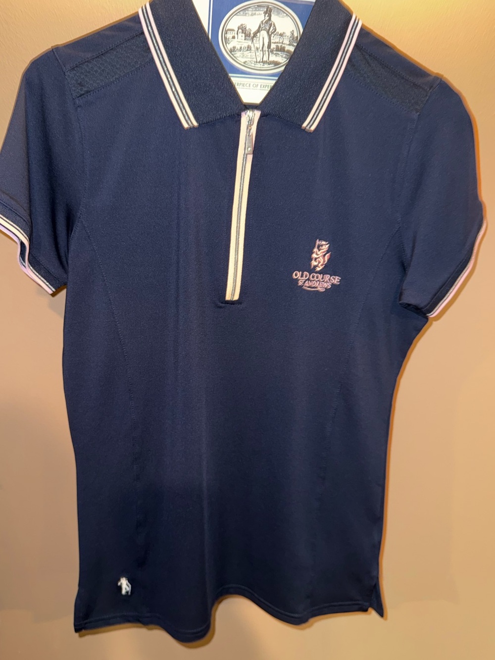 Navy with Pink Trim Short-Sleeve Zip Golf Polo
